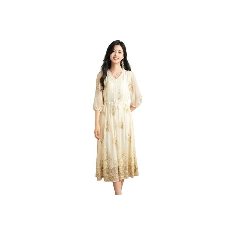 To The West Long Sleeved Dresses Women's Yellow-0