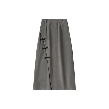 UNRETRO Casual Long Skirts Women's Gray