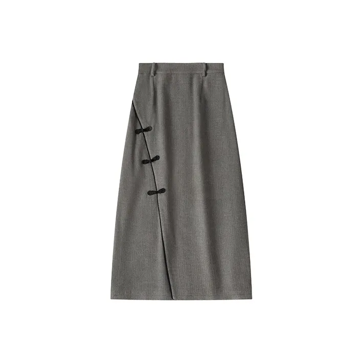 UNRETRO Casual Long Skirts Women's Gray-0