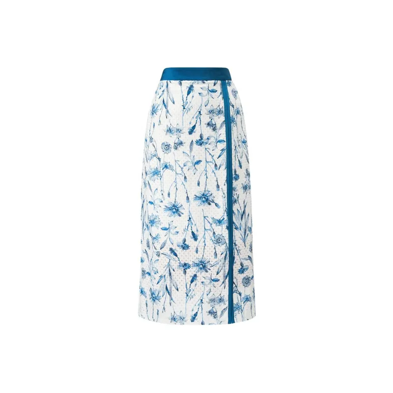 Yan Domain Casual Long Skirts Women's Blue Flower-0