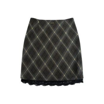 UNIFREE Casual Short Skirts Women's Gray Brown Plaid