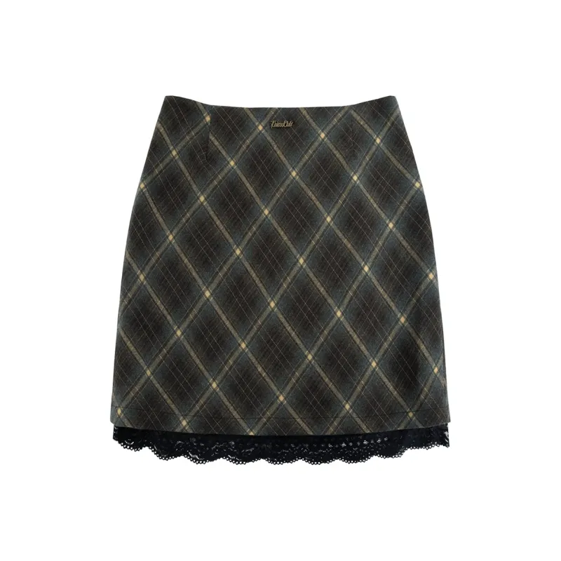 UNIFREE Casual Short Skirts Women's Gray Brown Plaid-0