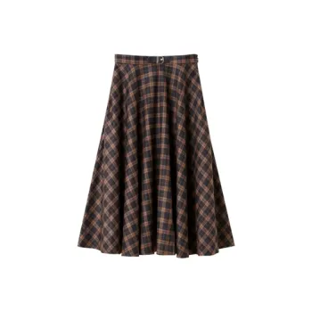 OVV Casual Long Skirts Women's Dark Brown Plaid B1