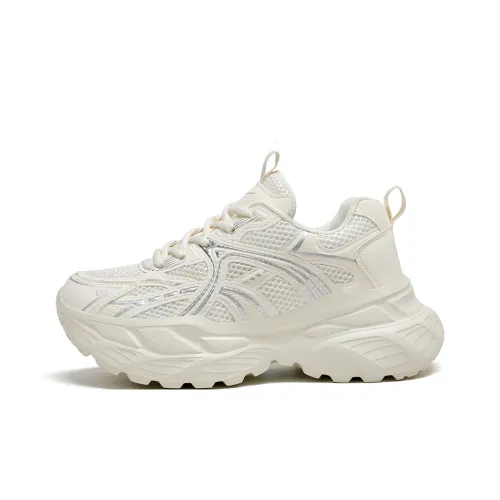 Binary Abrasion Resistant Breathable Height Increasing Low Top Chunky Sneakers Women's Beige