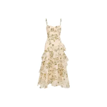 Vine Color Slip Dresses Women's Green Floral