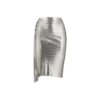Paco Rabanne Asymmetric Metallic Ruched Midi Skirt