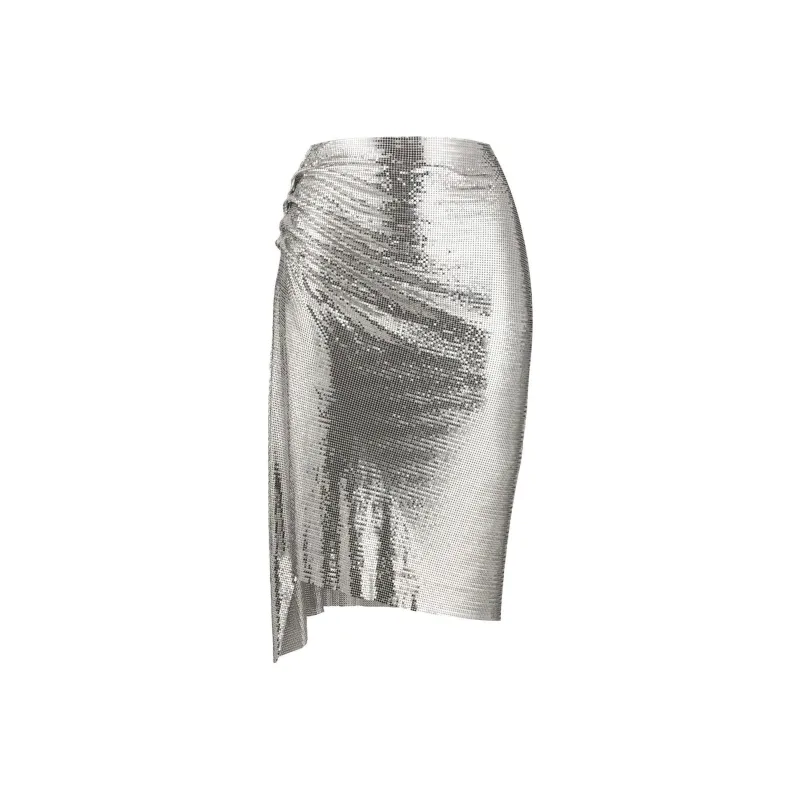 Paco Rabanne Asymmetric Metallic Ruched Midi Skirt-0