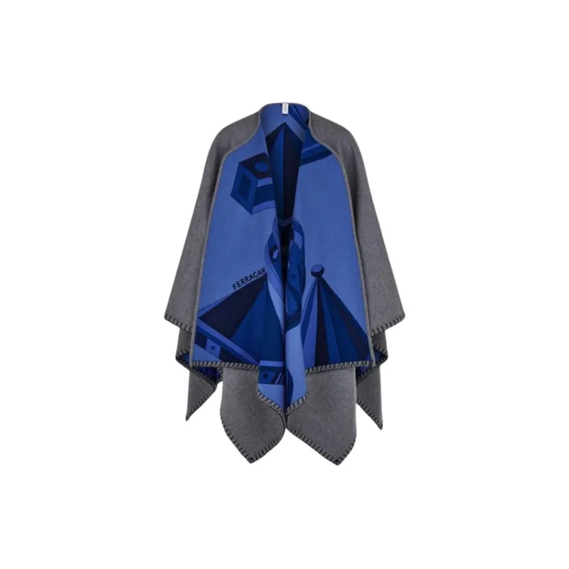 FERRAGAMO Cashmere Wool Shawls Women's Blue-0