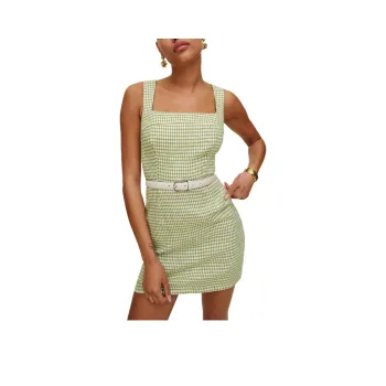 REFORMATION Celosia Linen Dress Slip Dress Women's Avocado Plaid