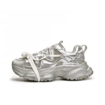 CHERRY&KALIKA Slip Resistant, Abrasion Resistant, Breathable, Lightweight Low Top Chunky Sneakers Women's Silver