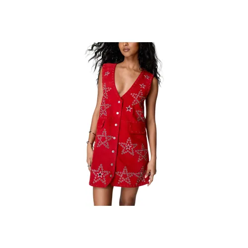 NASTY GAL Premium Star Studded Suede Mini Dress Sleeveless Dress Women's Red
