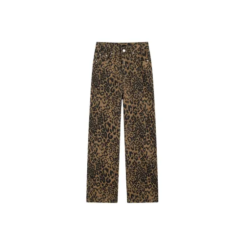 ETSE Jeans Women's Coffee Brown Leopard Print
