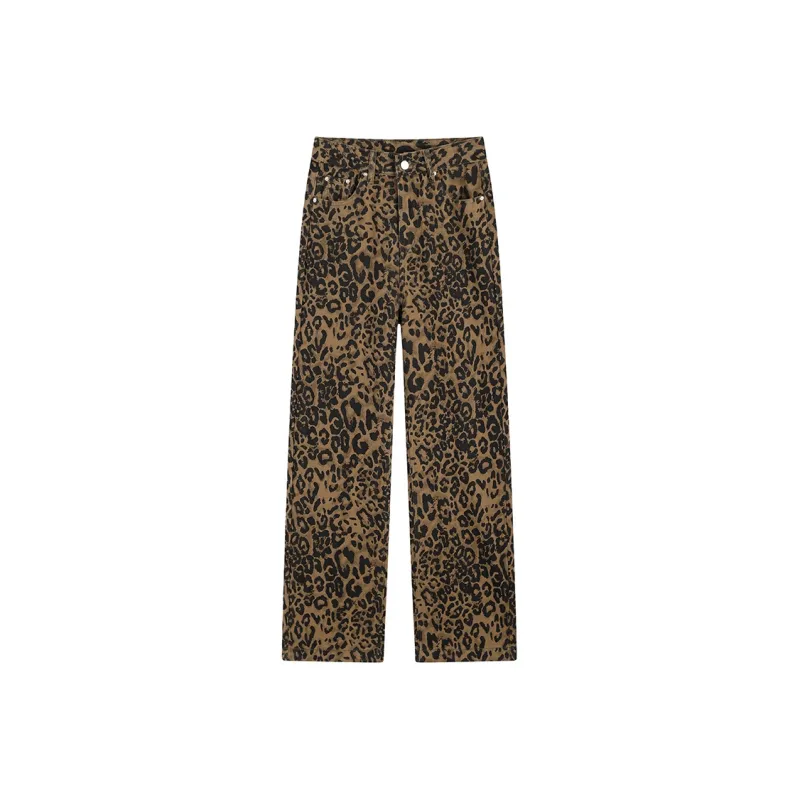 ETSE Jeans Women's Coffee Brown Leopard Print-0