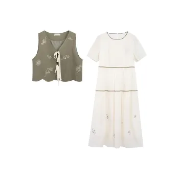 ZIHAN Skirt Set Women's Beige Base With Green Plaid