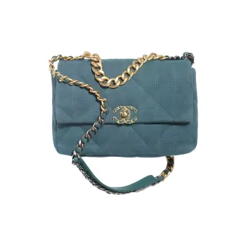 CHANEL 19Bag Fabric Shoulder Bag Crossbody Bag Large Size Women's Gray Blue