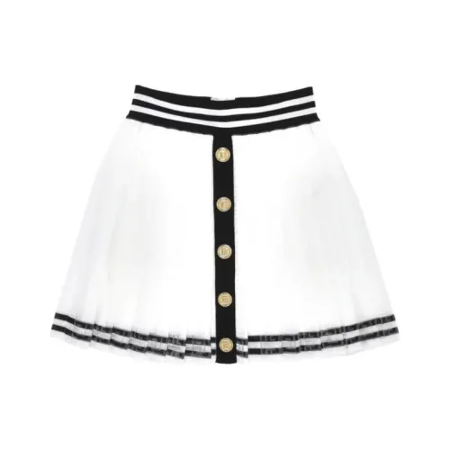 BALMAIN Pleated Monogram Jacquard Skirt 'Blanc/Noir'