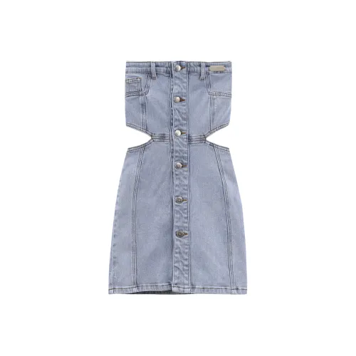 VV.OK Solid Color Bodycon Skirt Cropped Denim Dresses & Skirts Blue