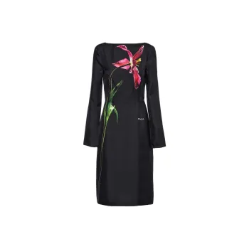 PRADA Printed Twill Dress Long-Sleeved Dresses Women's Black