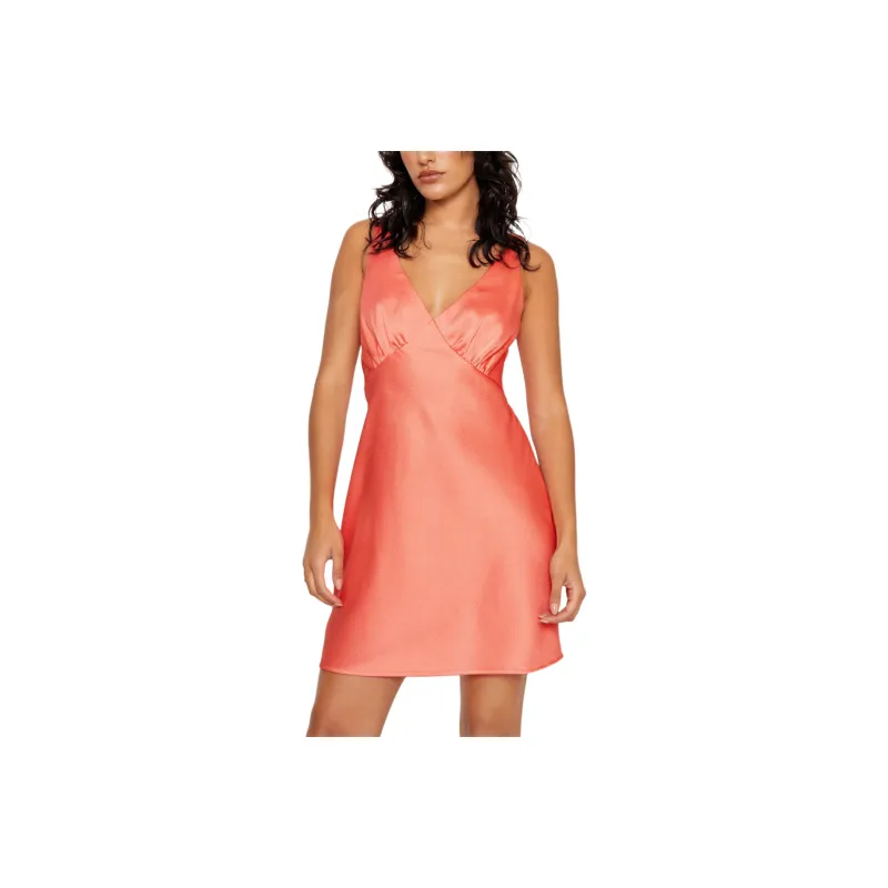 NASTY GAL Petite Crinkle Satin Mini Dress Sleeveless Dress Women's Coral-0