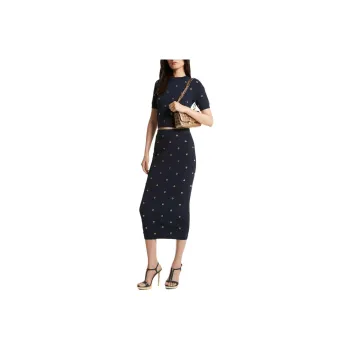 MICHAEL KORS Grommet Embellished Stretch Knit Pencil Skirt Casual Long Skirts Women's Blue