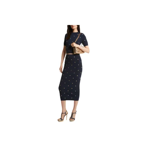 MICHAEL KORS Grommet Embellished Stretch Knit Pencil Skirt Casual Long Skirts Women's Blue