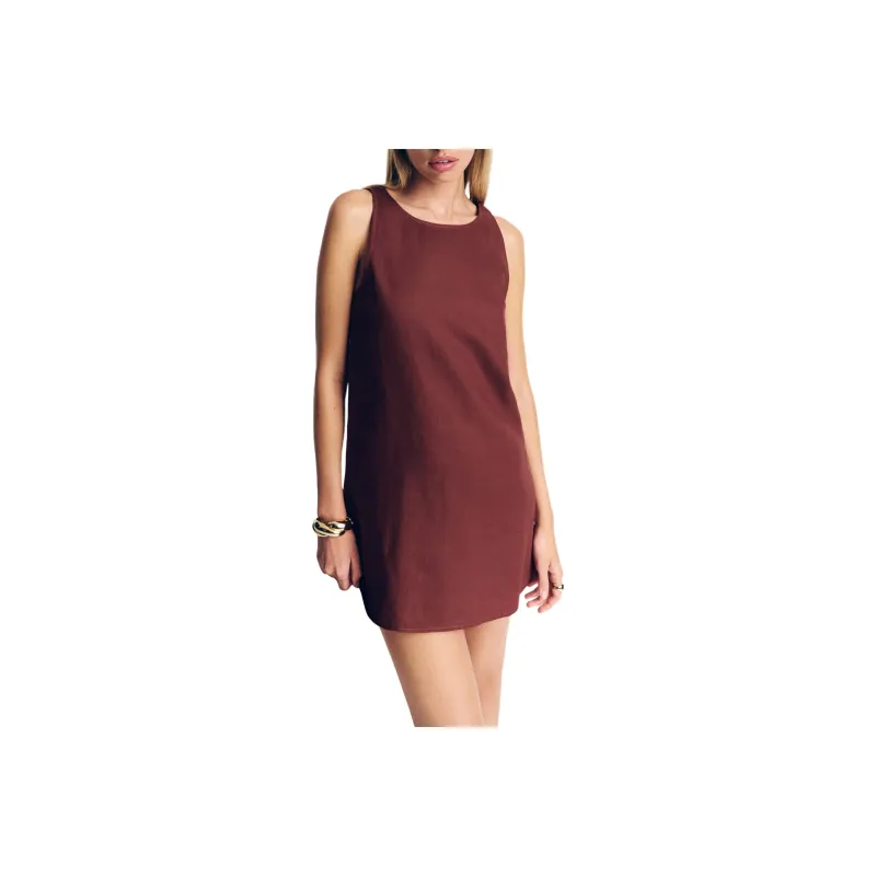 REFORMATION Jessi Linen Dress Sleeveless Dress Women's Burgundy-0