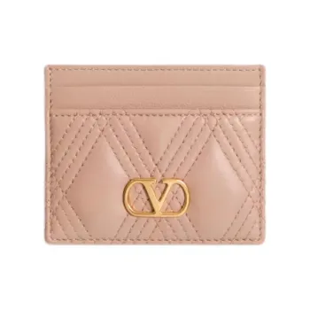 Valentino GARAVANI Calfskin Card Holder Women's Rose Champagne Pink