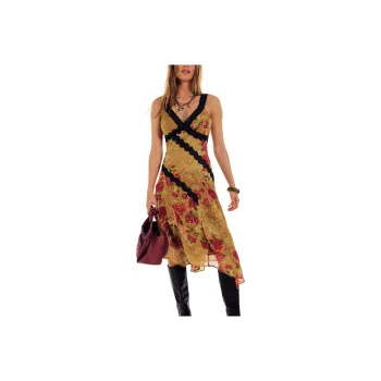 FREE PEOPLE Amphora Midi Slip Dresses Women's Golden Combo/Gold Combo