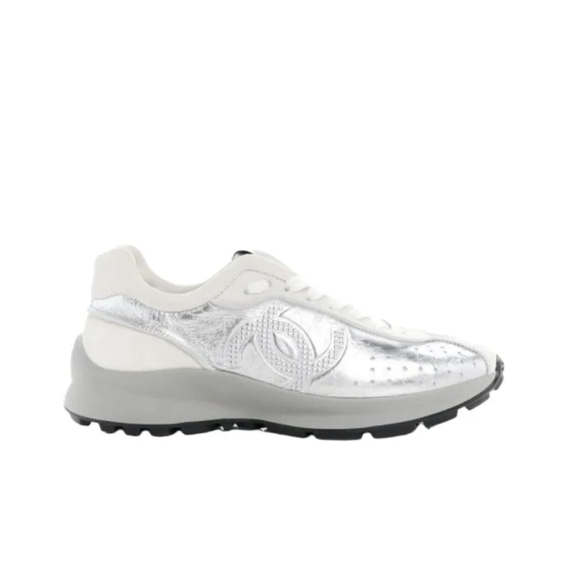 CHANEL 25C Low Top Casual Shoes Women's Silver-1