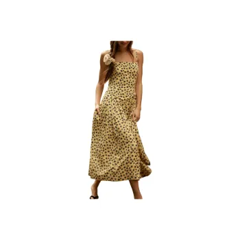 FREE PEOPLE Salvador Printed Midi Dress Slip Dress Women's Mellow Yellow Combo/Soft Yellow