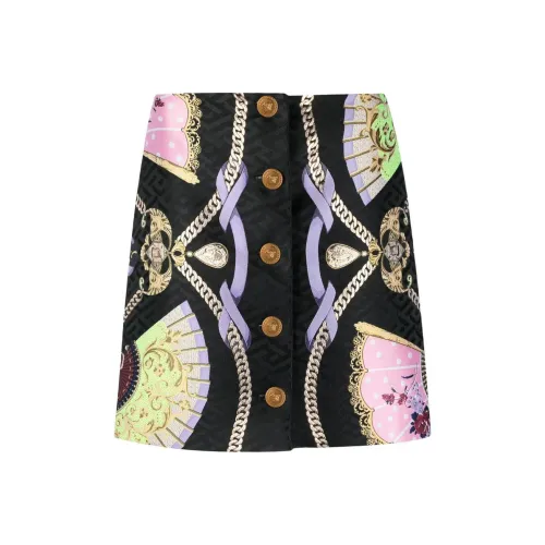 VERSACE Graphic Printed Buttoned Mini Skirt