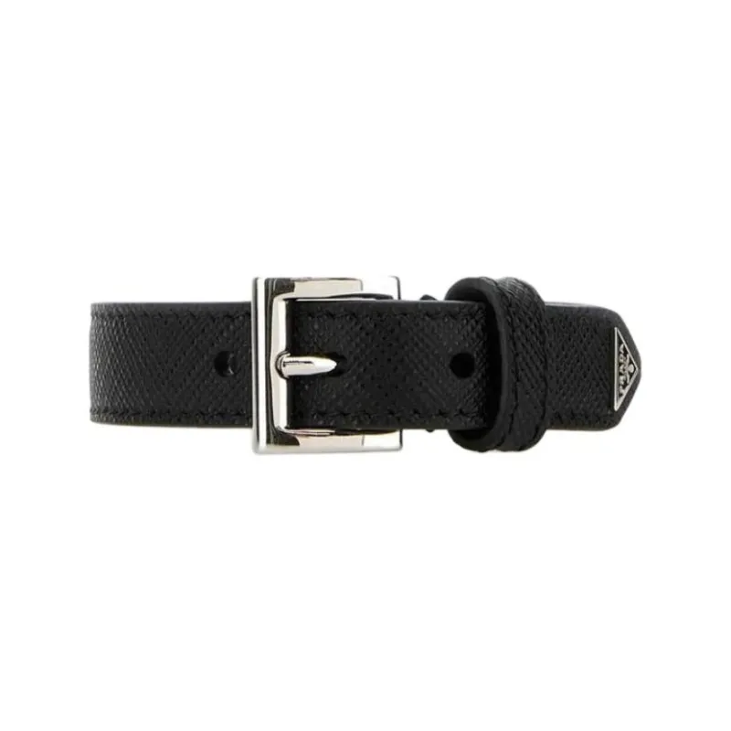 PRADA Calfskin Leather Bangles Men's Black-0
