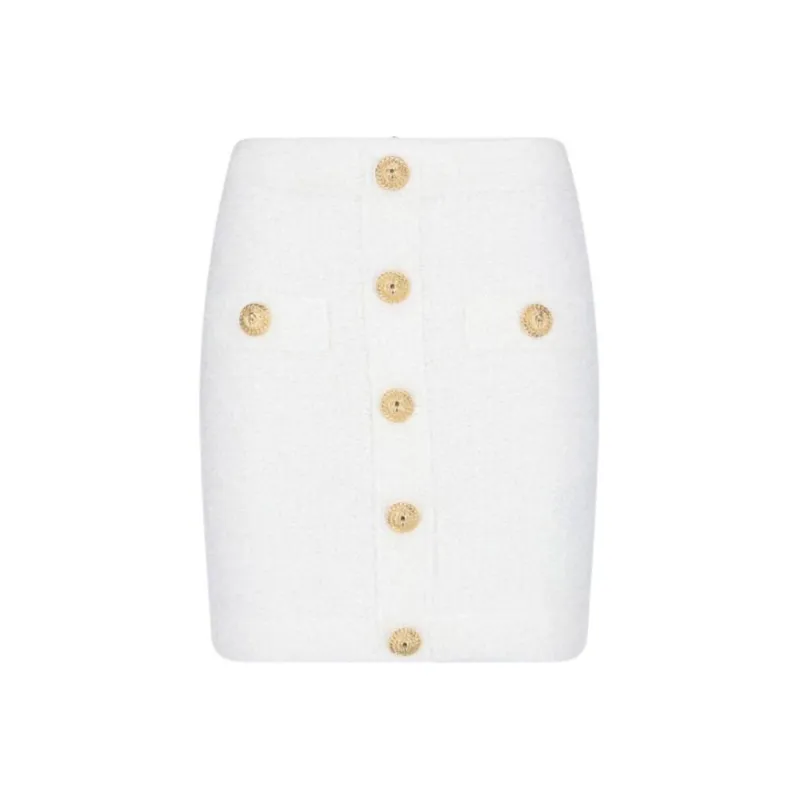 BALMAIN Button Embellished Tweed Skirt-0