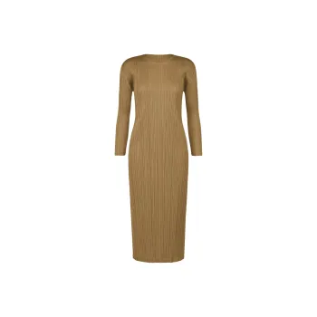 PLEATS PLEASE ISSEY MIYAKE SS25 Long Sleeved Dress Women's Sandy Beige