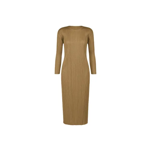 PLEATS PLEASE ISSEY MIYAKE SS25 Long Sleeved Dress Women's Sandy Beige