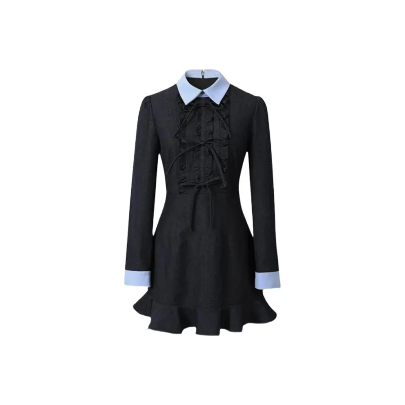 YGPRW Long Sleeved Dress Women's Navy Blue-0