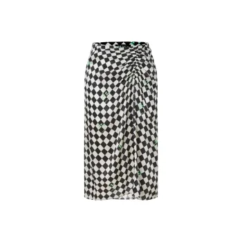 MOCO Casual Long Skirts Women's Black White Checkerboard