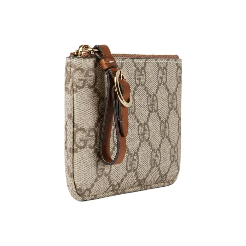 GUCCI GG Emblem Leather Key Pouch Women's Beige & Dark Brown-1