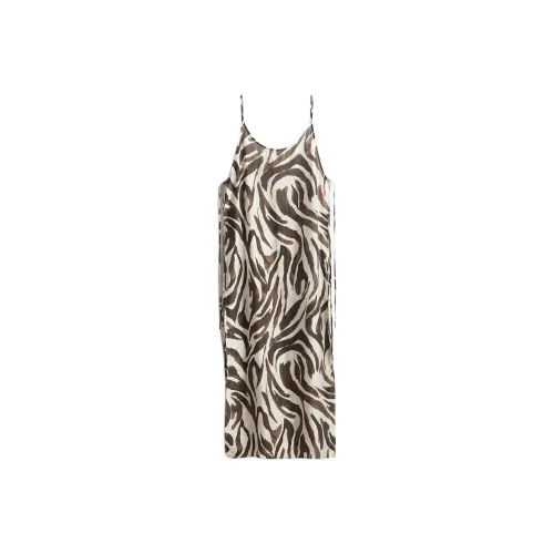 H&M Slip Dress Women's Light Beige/Zebra estampill