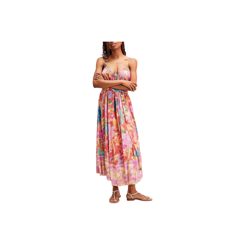 FREE PEOPLE Spell Painter's Garden Maxi Dress Slip Dresses Women's Crimson/Deep Red-0