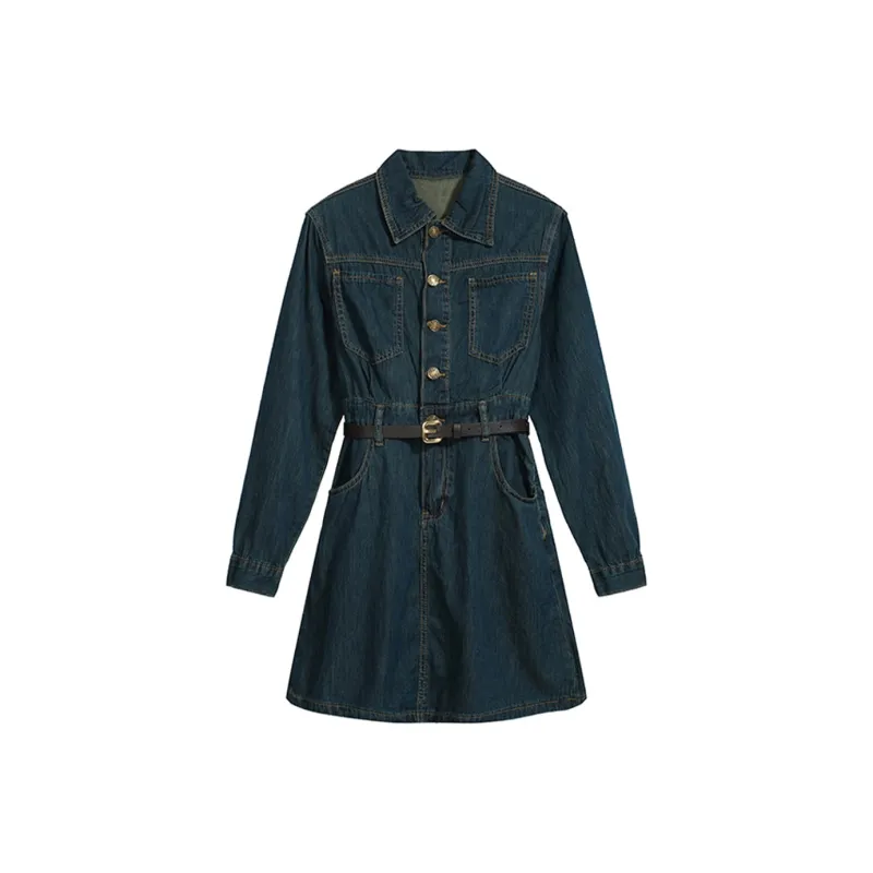 COVER TIME Long Sleeved Dress Women's Dark Blue-0