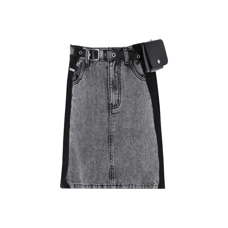 LOFT SHINE Cropped Skirt Black Denim Gray-0