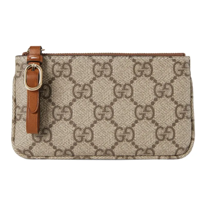 GUCCI GG Emblem Leather Key Pouch Women's Beige & Dark Brown-2