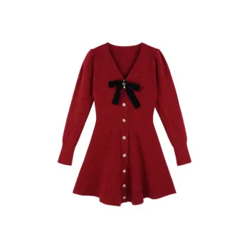PLAY BUSH Long Sleeved Dresses Women's Red