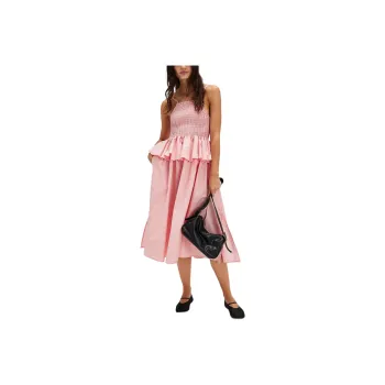 FREE PEOPLE Et Tigre Una Gingham Midi Dress Slip Dresses Women's Pink Gingham