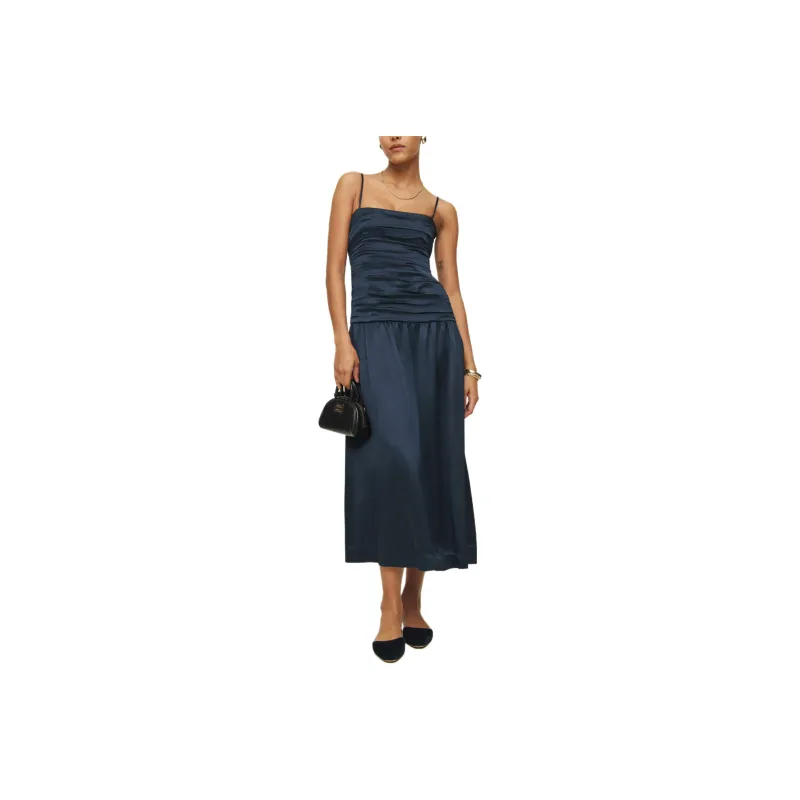 REFORMATION Zeya Satin Dress Slip Dresses Women's Midnight Blue-0