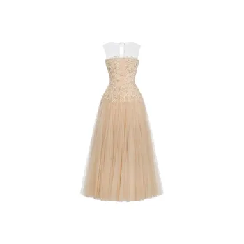 MONTSAND Beaded Lace Midi Dress Sleeveless Dress Women's Pink Glitter