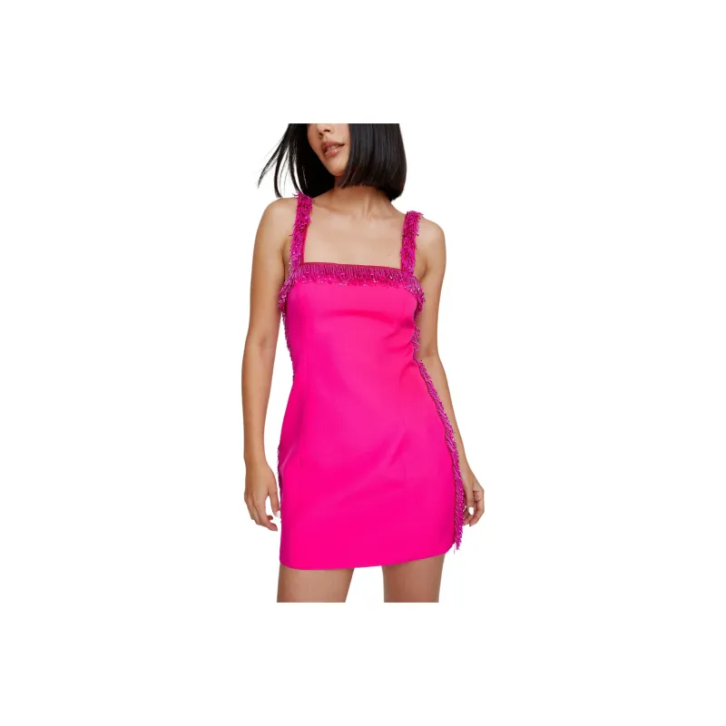 NASTY GAL Bead Embellished Fringe Tailored Mini Dress Slip Dresses Women's Pink-0