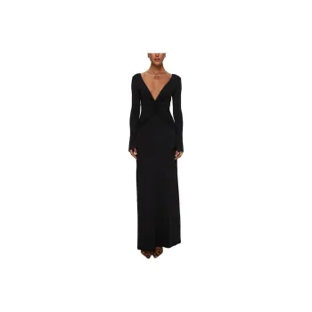 PRINCESS POLLY Lezure Plunge Long Sleeve Maxi Dress Long Sleeved Dresses Women's BLACK/Black