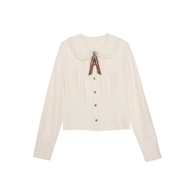LALAJK Swiss Fall Peter Pan Collar Shirt Skirt Maillard Style Skirt Set Women's-6